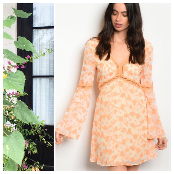 re:named Dresses & Skirts - Kayla Peach Leaf Ivory Dress